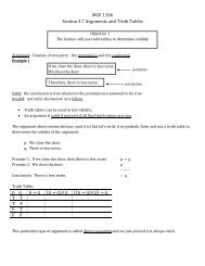 MGF 1106 Section 3.7 Arguments and Truth Tables p    q p Ã¢Â†Â’ q (p ...