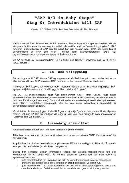 Introduktion till att anvnda SAP - Ãbo Akademi