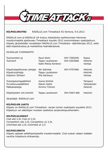 KILPAILUKUTSU RADALLE.com Timeattack R2 Kemora, 9.6.2012 ...
