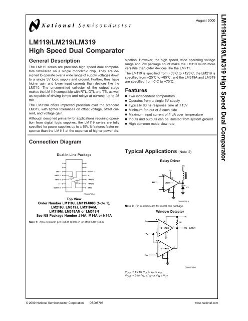 LM119/LM219/LM319 High Speed Dual Comparator
