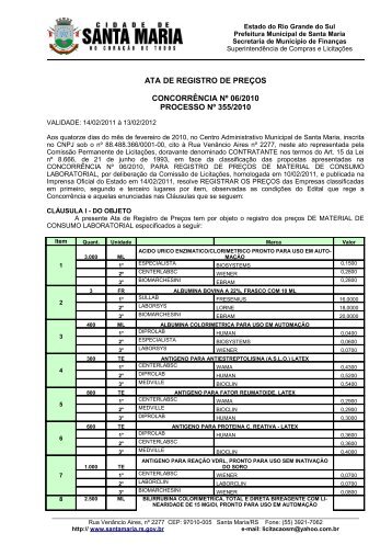 CONCORRÃNCIA NÂº 06/2010 - Prefeitura Municipal de Santa Maria