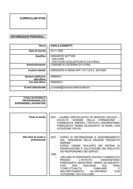 curriculum vitae - Comune di Cisterna di Latina