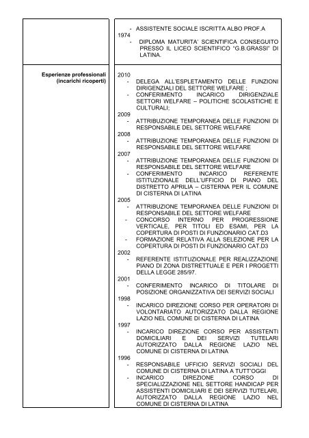 curriculum vitae - Comune di Cisterna di Latina