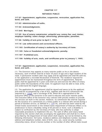 CHAPTER 117 NOTARIES PUBLIC 117.01 Appointment, application