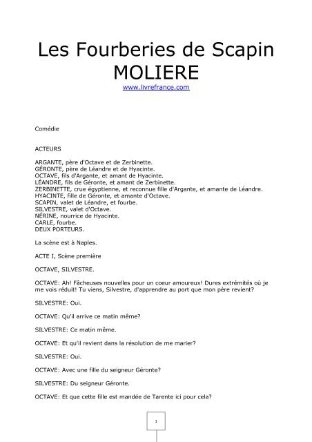 Les Fourberies de Scapin MOLIERE - livrefrance.com