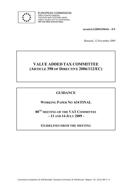 VALUE ADDED TAX COMMITTEE (ARTICLE 398 OF DIRECTIVE ...