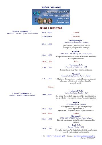 PRÃ-PROGRAMME JEUDI 7 JUIN 2007 - Historique de l'ICSN