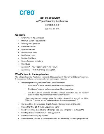 RELEASE NOTES oXYgen Scanning Application version ... - Kodak