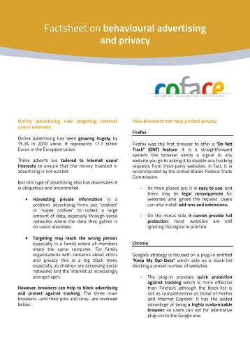 Factsheet on behavioural advertising and privacy - COFACE