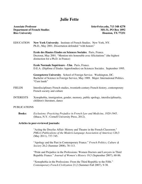 Exclusions: Practicing Prejudice in French Law and Medicine, 1920-1945