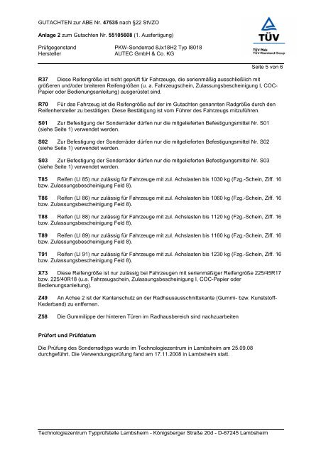 Teilegutachten - AUTEC GmbH & Co. KG