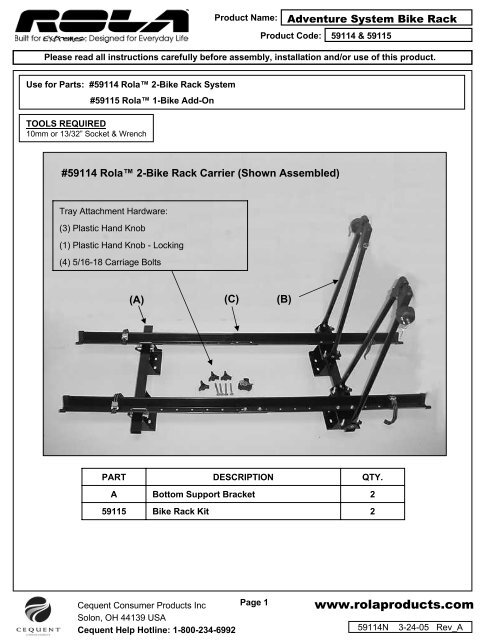 59114 Rola 2 Bike Rack Carrier Shown Assembled