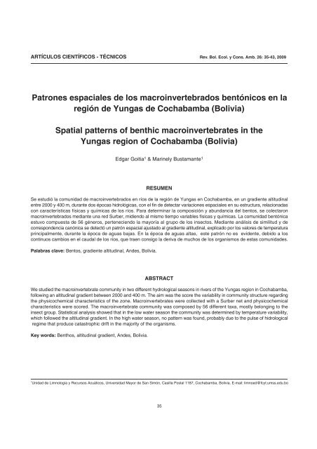 Patrones espaciales de los macroinvertebrados bentÃ³nicos en la ...