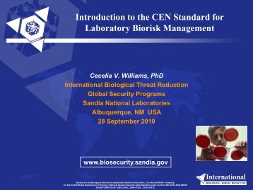 Introduction to the CEN Standard for Laboratory Biorisk Management