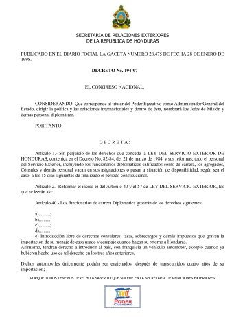 secretaria de relaciones exteriores de la republica de honduras ...