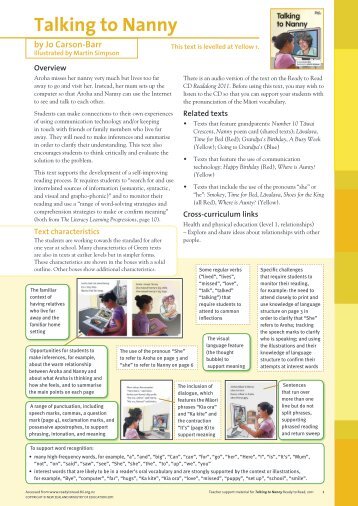 Teacher support material for Talking to Nanny (PDF ... - Literacy Online