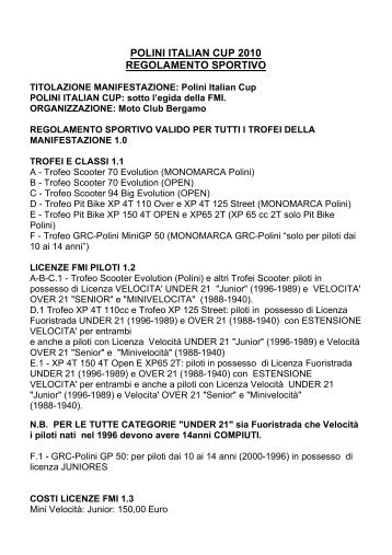 POLINI ITALIAN CUP 2010 REGOLAMENTO SPORTIVO