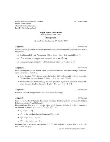 Blatt 1 - Theorie komplexer Systeme - Goethe-Universität