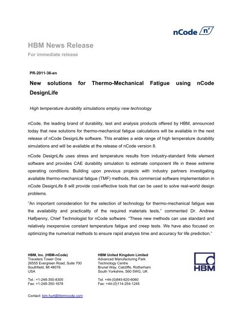 HBM News Release - HBM nCode