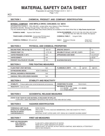 KCl msds - Myron L Company