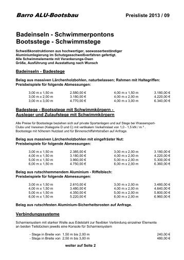 Preisliste Badeinseln und Schwimmstege - Hans Barro Aluminium ...