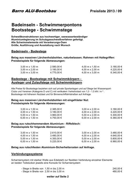 Preisliste Badeinseln und Schwimmstege - Hans Barro Aluminium ...