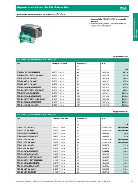Wilo Cennik waÅ¼ny od 1.04.2011 - Saga