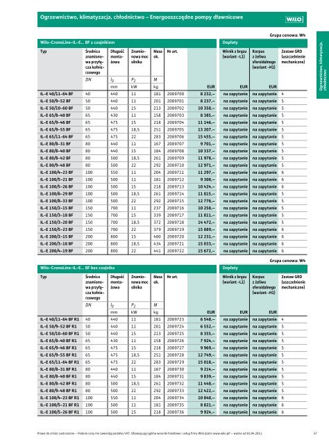 Wilo Cennik waÅ¼ny od 1.04.2011 - Saga