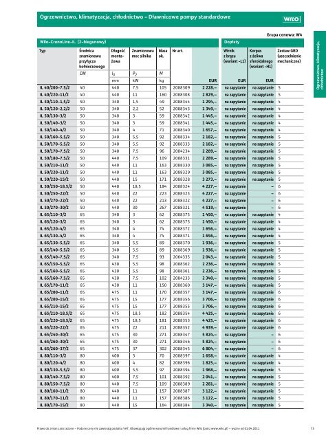 Wilo Cennik waÅ¼ny od 1.04.2011 - Saga