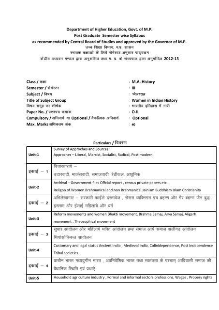 VIKRAM UNIVERSITY, UJJAIN M.A. SYLLABUS (2012-2013 ...