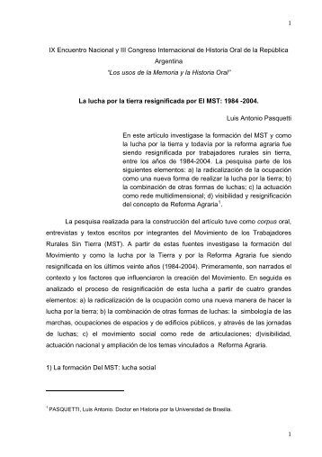 La lucha por la tierra resignificada por El MST: 1984 - AsociaciÃ³n de ...