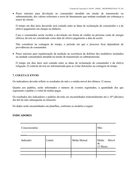 contrato de concessÃ£o nÂº 162/98 - Aneel