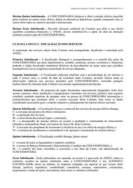 contrato de concessÃ£o nÂº 162/98 - Aneel