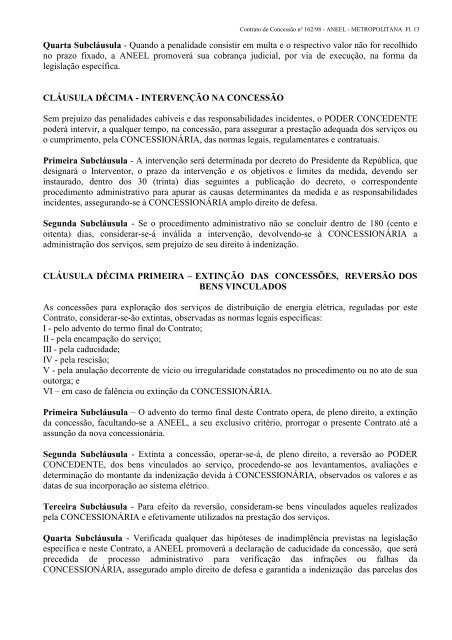 contrato de concessÃ£o nÂº 162/98 - Aneel