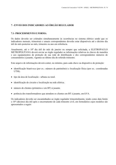 contrato de concessÃ£o nÂº 162/98 - Aneel