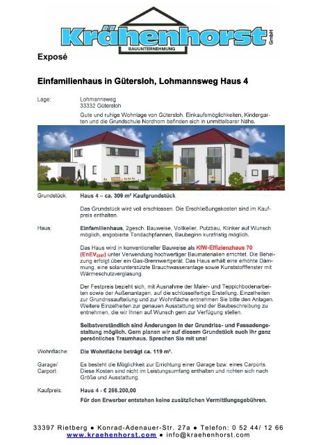 Exposé Einfamilienhaus in Gütersloh, Lohmannsweg Haus 4