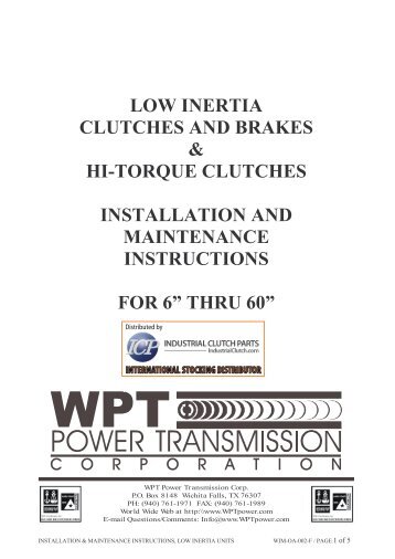 Installation Manual - Industrial Clutch Parts Limited