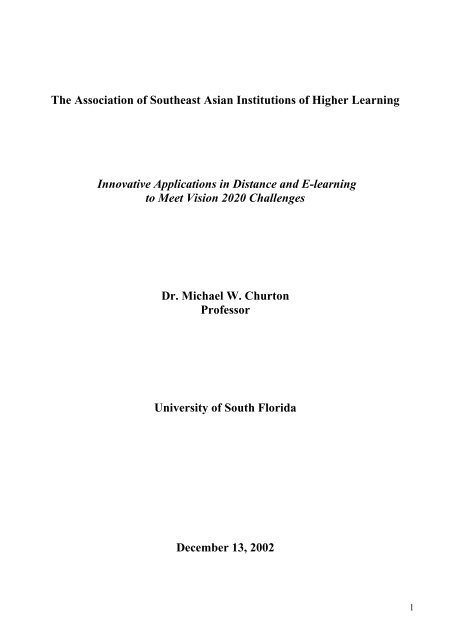The Association of Southeast Asian Institutions of Higher Learning ...