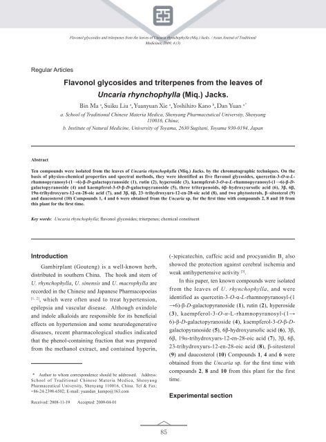 Flavonol glycosides and triterpenes from the leaves of Uncaria ...