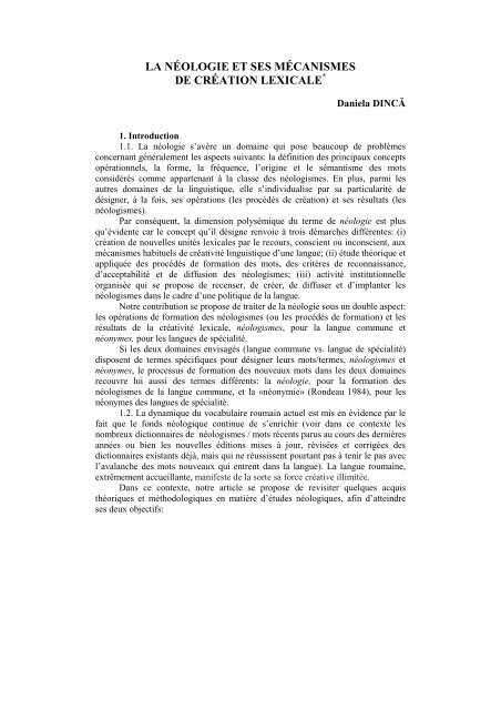 La Na Ologie Et Ses Ma Canismes De Cra Ation Lexicale
