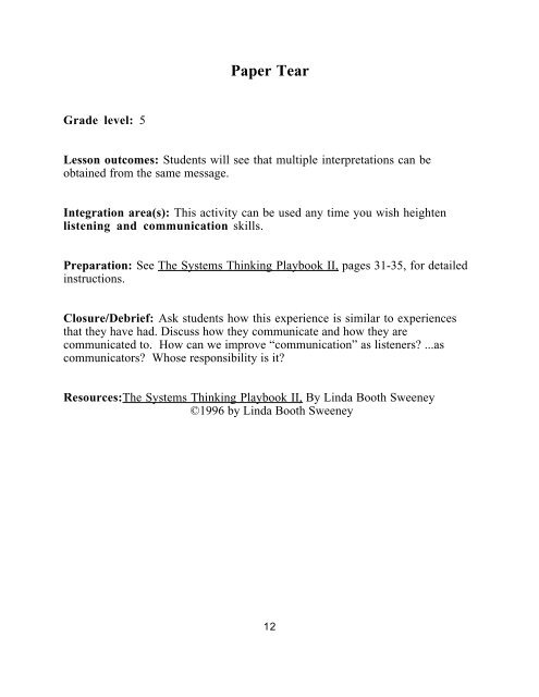 System Dynamics Activities Adapted from The Systems Thinking ...