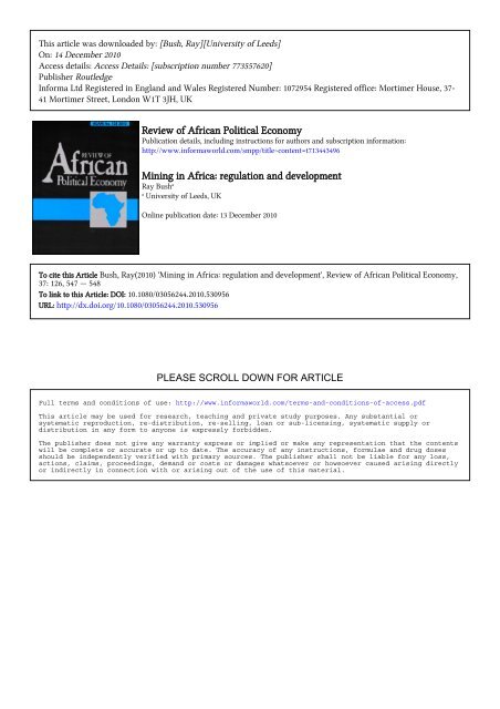 Mining in Africa: regulation and development - School of Politics ...