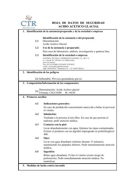 Acido AcÃ©tico Glacial MSDS - CTR Scientific