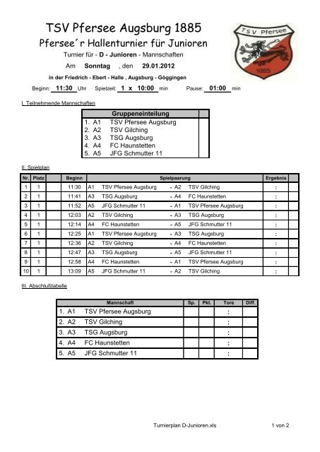 Turnierplan D-Junioren. - TSV-Pfersee