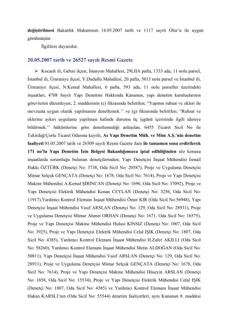 27.12.2007 tarih ve 26739 sayÄ±lÄ± Resmi Gazete - YapÄ± Denetim ...