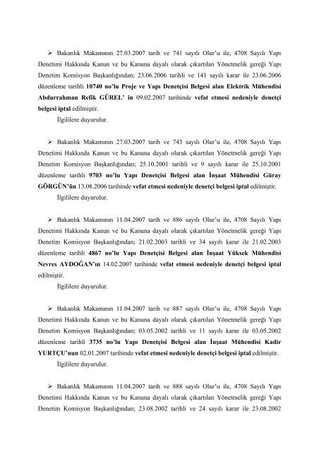 27.12.2007 tarih ve 26739 sayÄ±lÄ± Resmi Gazete - YapÄ± Denetim ...