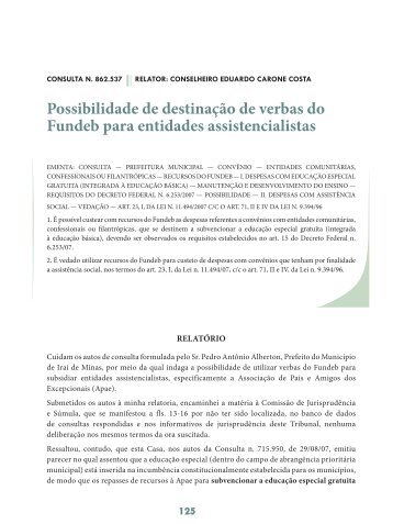 Possibilidade de destinaÃ§Ã£o de verbas do Fundeb ... - Revista do TCE