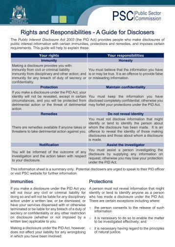 Rights and Responsibilities - A Guide for Disclosers - Public Sector ...