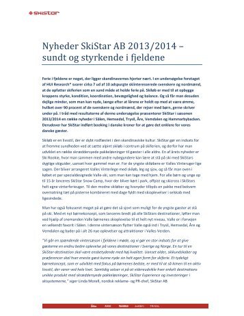 Nyheder SkiStar AB 2013/2014 – sundt og styrkende i fjeldene