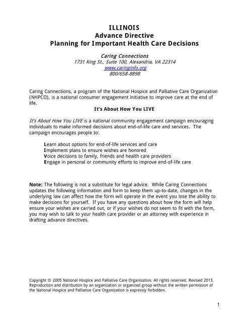 ILLINOIS Advance Directive Planning for Important Health Care ...